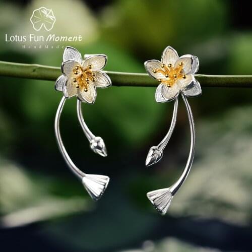 Lotus Fun Moment Real 925 Sterling Silver Lotus Whispers Drop Earrings Dual Use Elegant Flower Earrings for Women Fine Jewelry