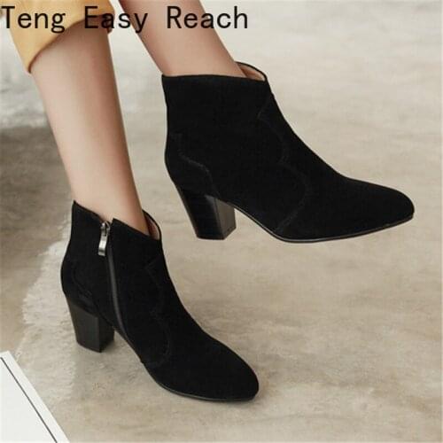 Vintage Women Ankle Boots 2021 Spring Autumn Casual Thick Heels Short Ankle Boots Female Shoes Gray Black Party Shoes Large Size