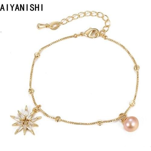 AIYANISHI 18K Gold Filled Pearl Bracelets Snowflake Pearl Bangles Women Natural Freshwater Pearls Bracelets Jewelry Lovers Gifts