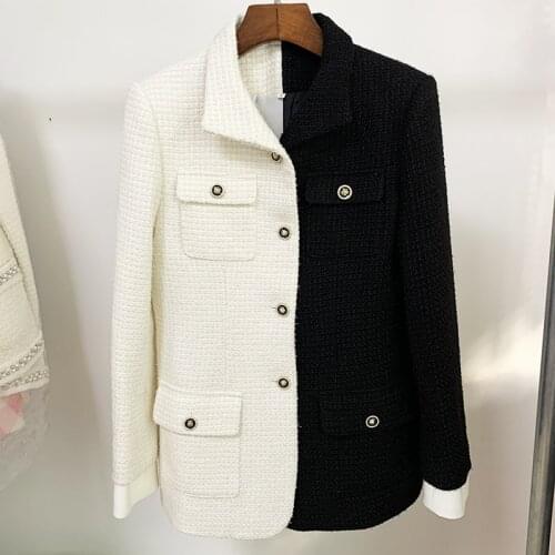 HIGH STREET 2021 New Fashion Designer Jacket Womens Color Block Wool Blends Tweed Coat