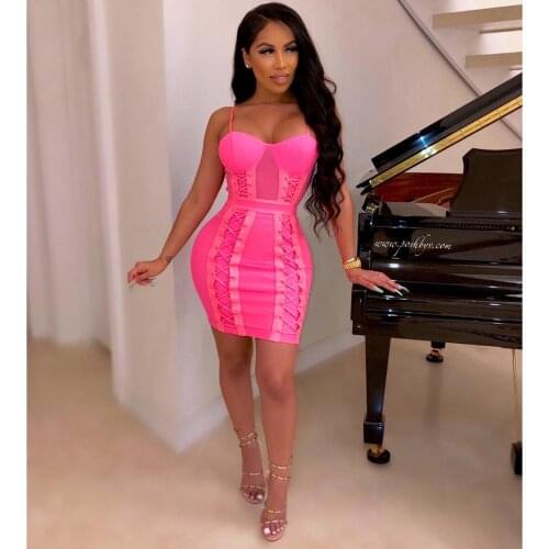 2019 New Sexy Fashion Dress Green Spaghetti Strap Bandage Dress Hotpink Vintage Summer Dress Vestios