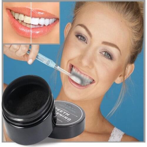 1PCS Activated Coconut Charcoal 0.35oz Powder Teeth Whitening Powder With Wooden Handle Toothbrush Oral Hygien