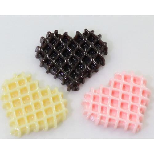 100/50p Mixed Color Heart Shaped Wafer Resin Cabochon Food Cookies Flatback Cabochons For Hairpin Accessories Mobile Phone Cover