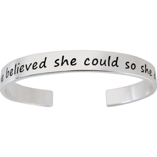 12PC Creative Open Cuff Bangle Engraved She Believed She Could So She Did Inspirational Jewelry Perfect Gift For Women Bracelet