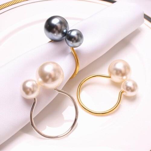 200PCS Pearls Napkin Rings U-Shaped Napkin Buckle for Dining Room Family Dinner Table Wedding Decor