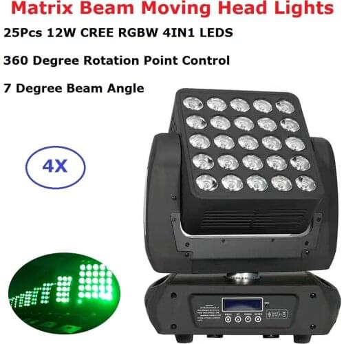 4 Pack Matrix Beam Moving Head Lights 25X12W RGBW 4IN1 LED Disco Party Lights Dj Wash Effect Lighting LCD Display Free Shipping