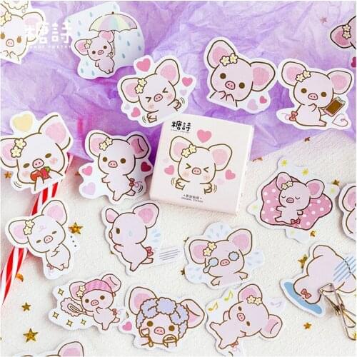 45 Pcs/Set Cute Pink Pig Mini Sticker Cartoon Mobile Decorative Stickers Scrapbooking DIY Craft Stickers