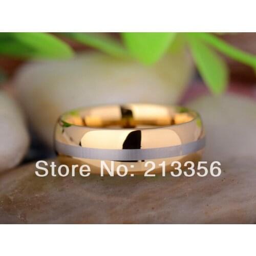 Free Shipping & Engraving 2015 Hot Selling 8MM New Golden Dome One Line Lasered Tungsten Carbide Wedding Ring