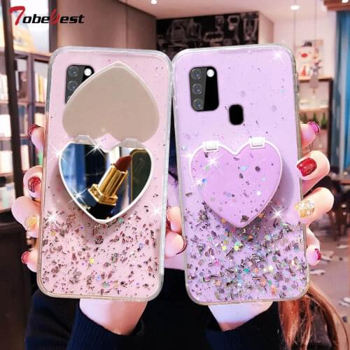 Heart Mirror Sequins Glitter Phone Case For Samsung Galaxy A51 A71 A01 A11 A12 A21 A21S A31 A41 A42 A81 A91 M31 M51 M31S Cover