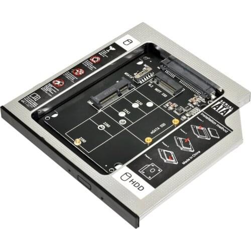 MSATA NGFF B/M-key SSD to Slimline SATA 13Pin Caddy Case for 9.5mm Universal Laptop CD / DVD-ROM Optical Bay
