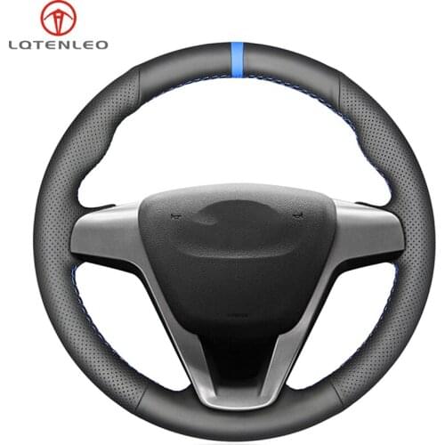 LQTENLEO Black Genuine Leather Hand-stitched Car Steering Wheel Cover For Lada Vesta 2015 2016 2017 2018 2019 Xray 2015-2019
