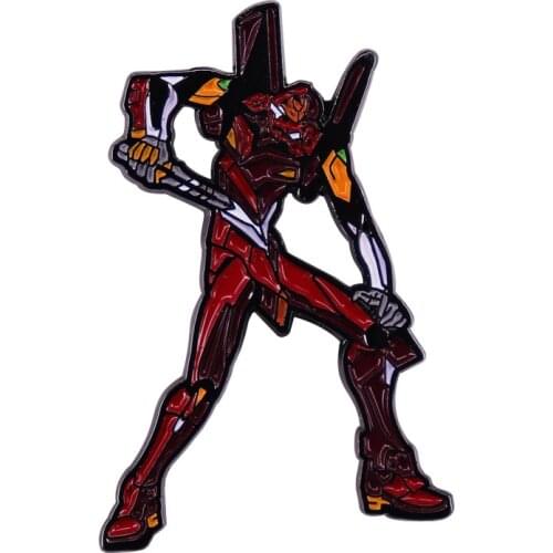 Cool Mecha Eva 02 Enamel Pin Classic 80s Anime Brooch Metal Badge