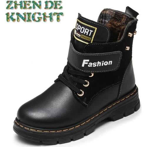 Children Boots Autumn Winter Genuine Leather Kids Martin Boots School Boy Shoes Fashion Boys Snow Boots Plush Warm