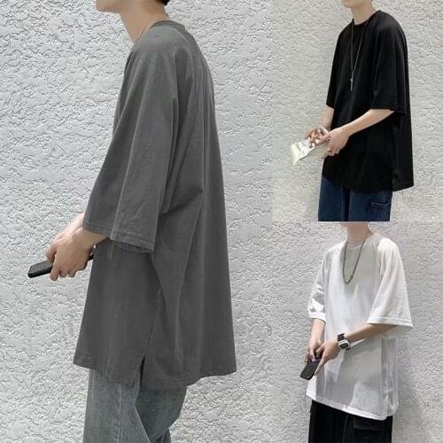Summer Slit Short Sleeves T-shirt Male Korean Trendy Brand Loose Coat Mens Five-point Sleeve T-shirt
