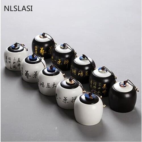 Chinese Style Ceramic Tea Caddy Portable Sealed Jar travel Tea Caddy Storage Spice Tea Boxes Candy storage tank Home Decor