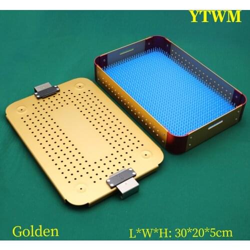 Sterilization box for surgical instruments golden stainless steel aluminum alloy silicone with silicone pad