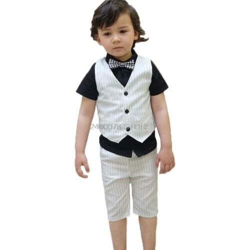Kids Summer Shirt +Vest + Shorts 3Pcs Clothing Set Flower Boys Formal Birthday Dress School Kids Birthday Gift Dance Suit