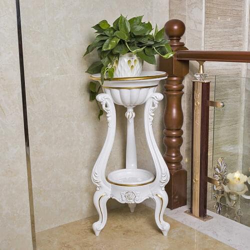 European style round square flower rack living room indoor multi-storey modern simple carved floor hanging orchid green