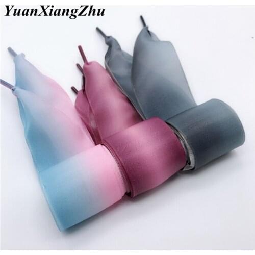 1 Pair New Gradient Ribbon Lace 4CM Width 80CM/100CM/120CM/140CM Length Organza Canvas Sneakers shoelaces 3 Colors JB-1