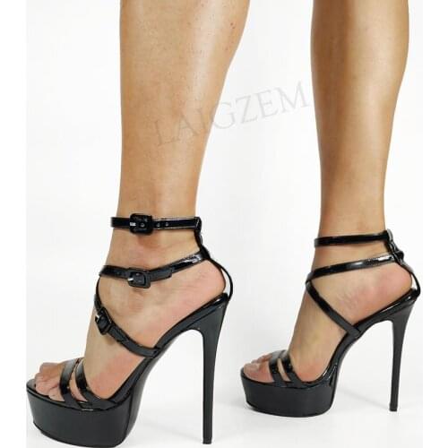 LAIGZEM Women Platform Sandals Open Toe Buckle Straps Stiletto High Heels Pumps Unisex Cosplay Shoes Woman Big Size 43 48 50 52