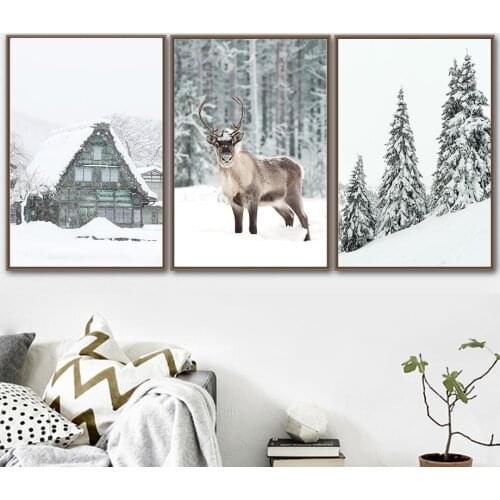 Snow Mountain House Elk Pine Forest Quote Wall Art Canvas Painting Nordic Posters And Prints Wall Pictures For Living Room Decor