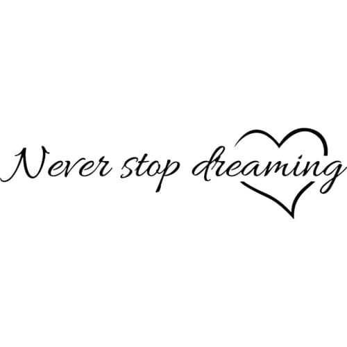 Wall Sticker Quotes, Words Never Stop Dreaming Saying Inspirational Quotes, Vinyl DIY Art Decal Mural for Living Room Bedroom