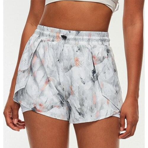 New Women Printed Sports Running Shorts 2 in 1 Gym Yoga Shorts High-waist Summer Fitness Training Workout Shorts Fake Two