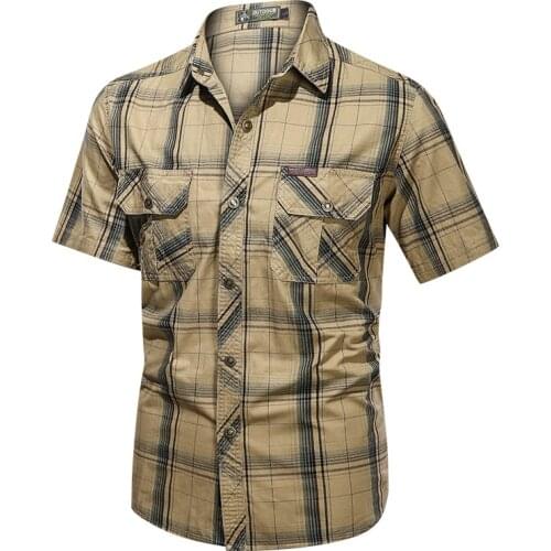 Short Sleeve Plaid Shirts for Men Summer Cool Military Casual Brand Shirts Mix Color Cotton Homme Shirt Plus Size Clothing New