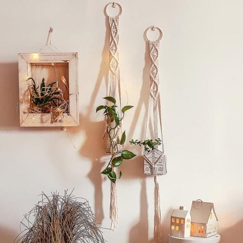 Hand-woven Macrame Flower Pot Hanging Net Flowerpot Knotted Cotton Rope Plant Hanger Basket For Home Garden Wall Decor