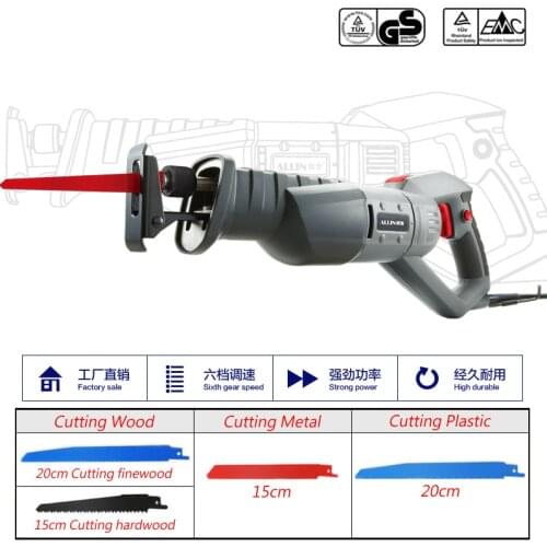 850W Reciprocating Saw 200mm Woodworking Electric Saw 6 Speed Saber Saw Wood Saw Bone Saw (Free 4Pcs Saw Blade ) 6m Power Line