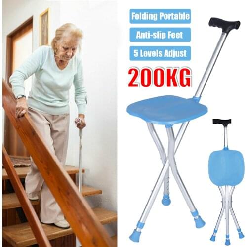 Folding Walking Cane Rest Light Weight Aluminium Tripod Cane Hiking Chair Climbing Crutch Portable Walking Stick With Seat