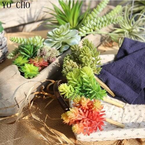 YO CHO 1PC 6 Head Artificial Plants Fake Succulents Eco-friendly PVC For Garden Home Decor DIY Fake Flowers Artificial Plant