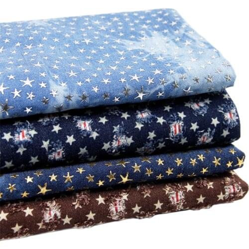 50*147CM fabric 100% cotton denim star hole for Tissue Kids Bedding home textile for Sewing Tilda Doll,c935