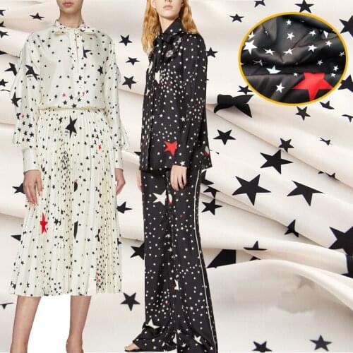 100x145cm Europe and America Star Print Imitated Silk Satin Fabric For Woman Blouse Dress Pajamas Tela En tissu Sewing DIY