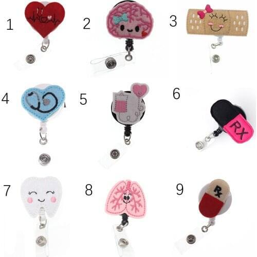 10pcs/lot Many Styles Soft Felt Retractable Badge Holder Medical Retractable Reel Key Card Tag