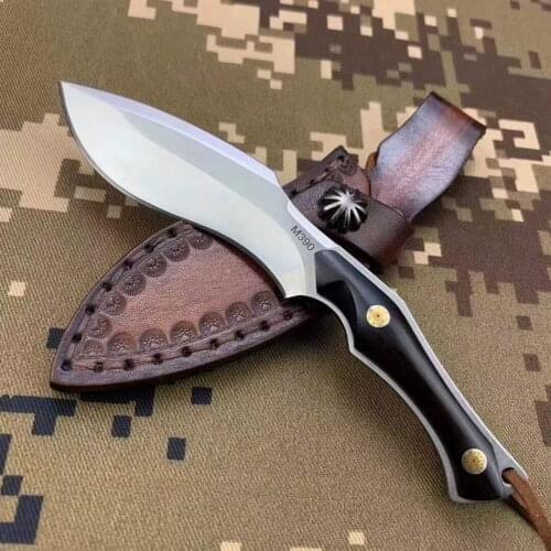 High quality Portable M390 fixed blade survival tactical Straight knife Ebony handle camping knives EDC tool