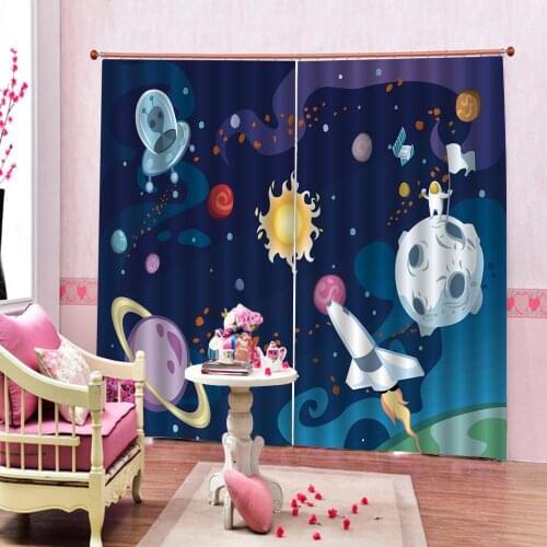Blackout Curtains 2 Panels Grommet Hooks Curtains for Bedroom Spaceship Sun Rocket Galaxy Boy Print Drapes