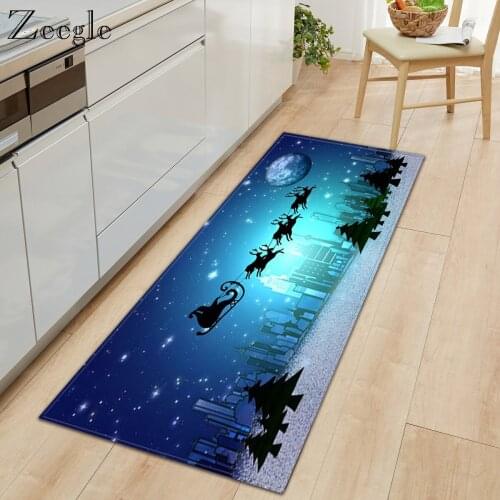 Zeegle Christmas Entrance Doormat Cartoon Printed Carpet Long Kitchen Floor Mat Anti-slip Hallway Rug Bathroom Bedroom Foot Rug