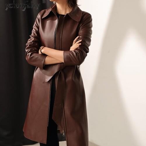 Genuine Leather Jacket Women Natural Sheepskin Coat Female Long Spring Autumn Leather Jackets 2020 Leather Trench Coat KJ5928