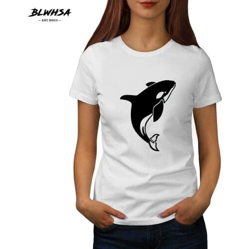 BLWHSA Orca Printing T Shirt Women Fashion Summer Short Sleeve Funny T-Shirt Orca Animal Printed Shirts Women Tops Tees Shirts