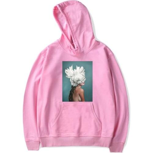 Creative Aesthetics Sexy Flowers Hoodie Sweatshirts Cotton Women Pink Hoodie Sexy Flowers Feather Clothing Pullovers