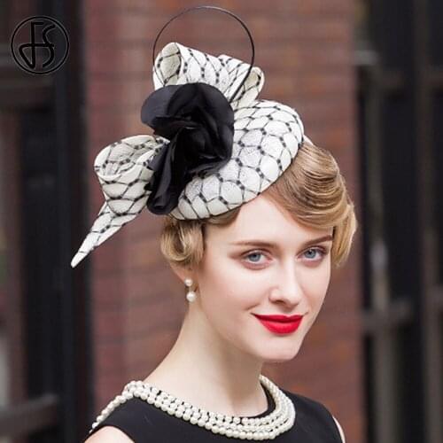 FS Flower Plaid Party Hats For Women Sinamay Fascinator Hat Wedding Church Bridal Cocktail Headwear Kentucky Derby Hats