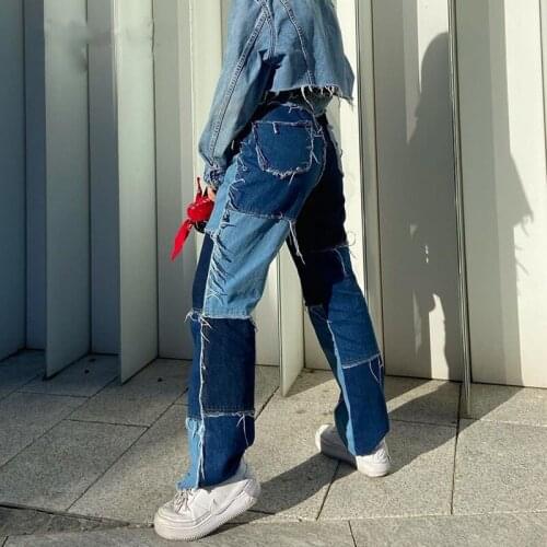Y2K High Waisted Jeans Women Casual Long Trouses Ladies Patchwork Fashion Denim Pants Capris Pocket Streetwear 2020