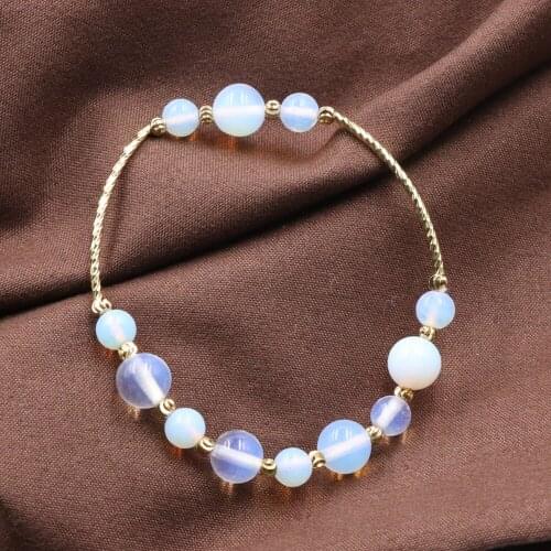 Original Design Opal Stone Beaded Bracelet for Women Yoga Stretch Bracelets Bangles Charms Elegant Gifts Wrist Jewelry 7.5" B295