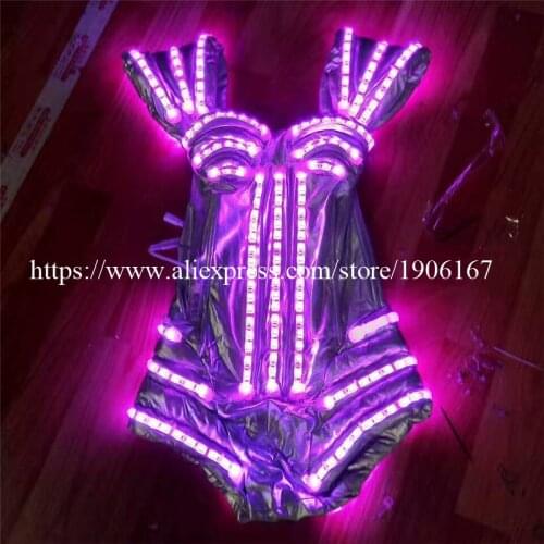 RGB LED Light Luminous Illuminated Lady Evening Dress Glowing Flashing Sexy Bra Ballroom Costume Dance Singer Stage Show Clothes