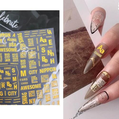 1PC Manicure Golden English Word Design Nail Art Decoration Stickers for Nails