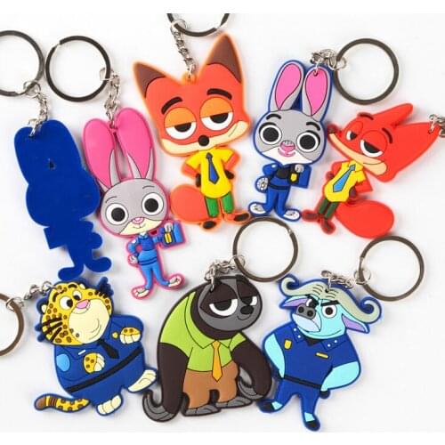 20pcs/Lot 3.5*6cm Zootopia Judy Nick Flash Rabbit Fox Lepard Buffalo Figure Keychain Pendant Toys