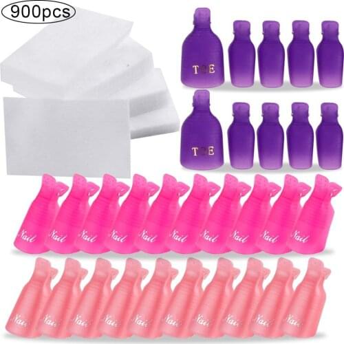 20PCS Plastic Fingers And Toes Nail Art Soak Off Cap Clip And 900PCS Cleanser Nail Gel Polish Removal Wraps Remove Tool Nail Tip