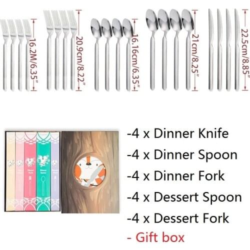 20pcs Stainless Steel Cutlery Luxury Silver Dinnerware Set Wedding Silverware Tableware Party Dining set Knife and Fork Giftbox