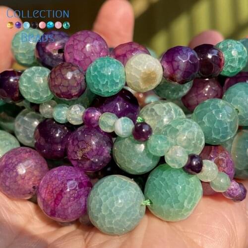 6-10mm Natural Stone Faceted Green Purple Dragon Veins Agates Round Spacer Beads For Jewelry Making DIY Bracelet Accessories